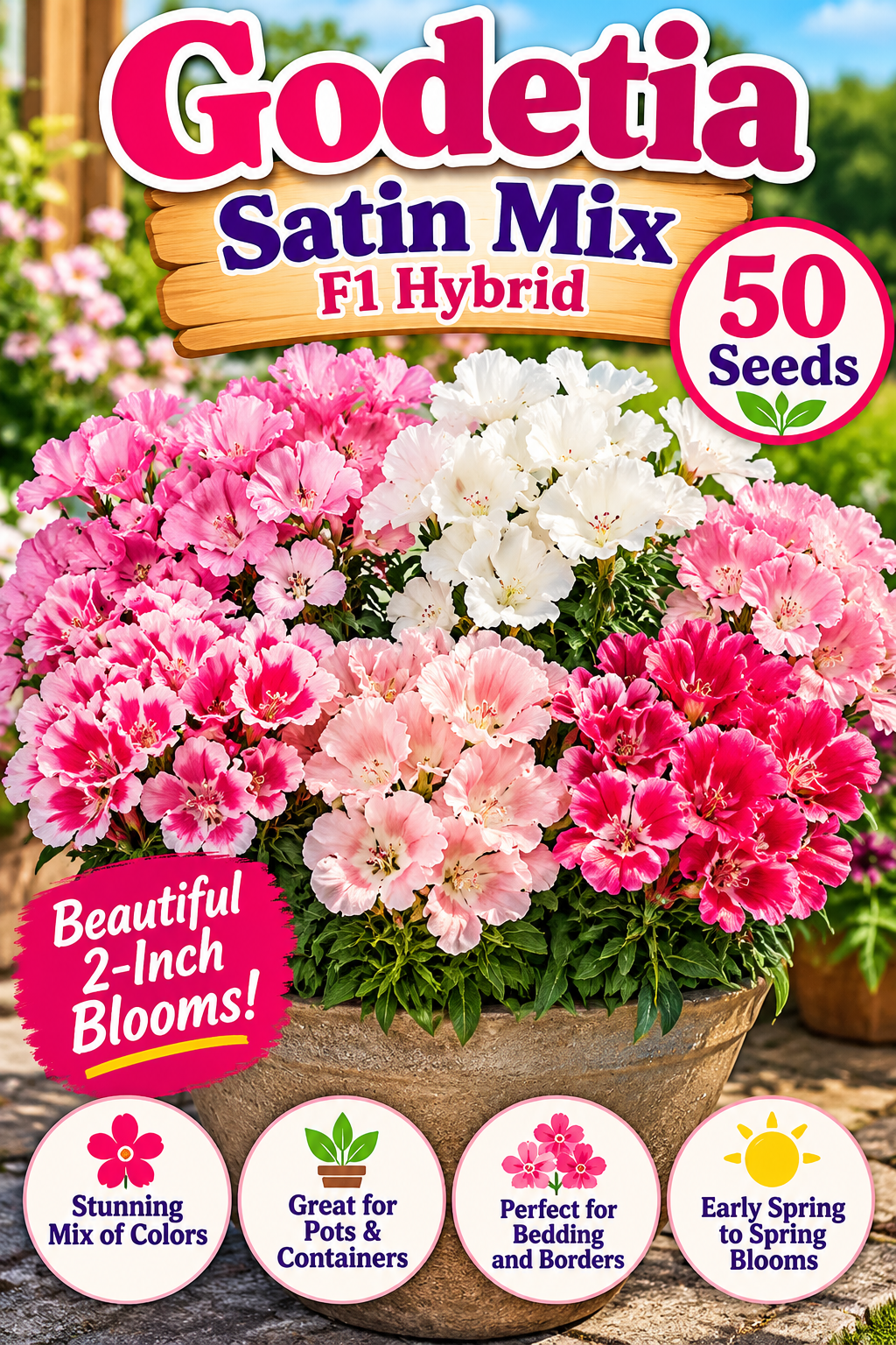 50 Godetia Seeds Satin Mix F1 Hybrid Flower Seeds