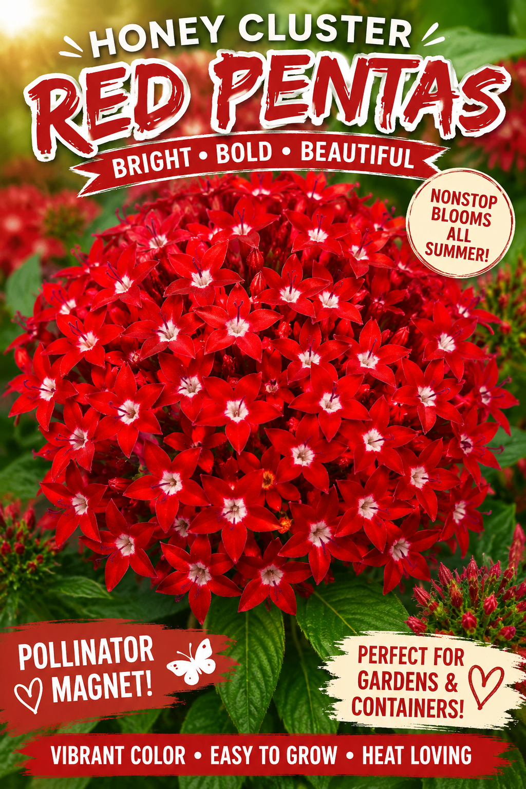 25 Pelleted Honey Cluster Red Pentas Seeds | Premium Star Flower Seeds