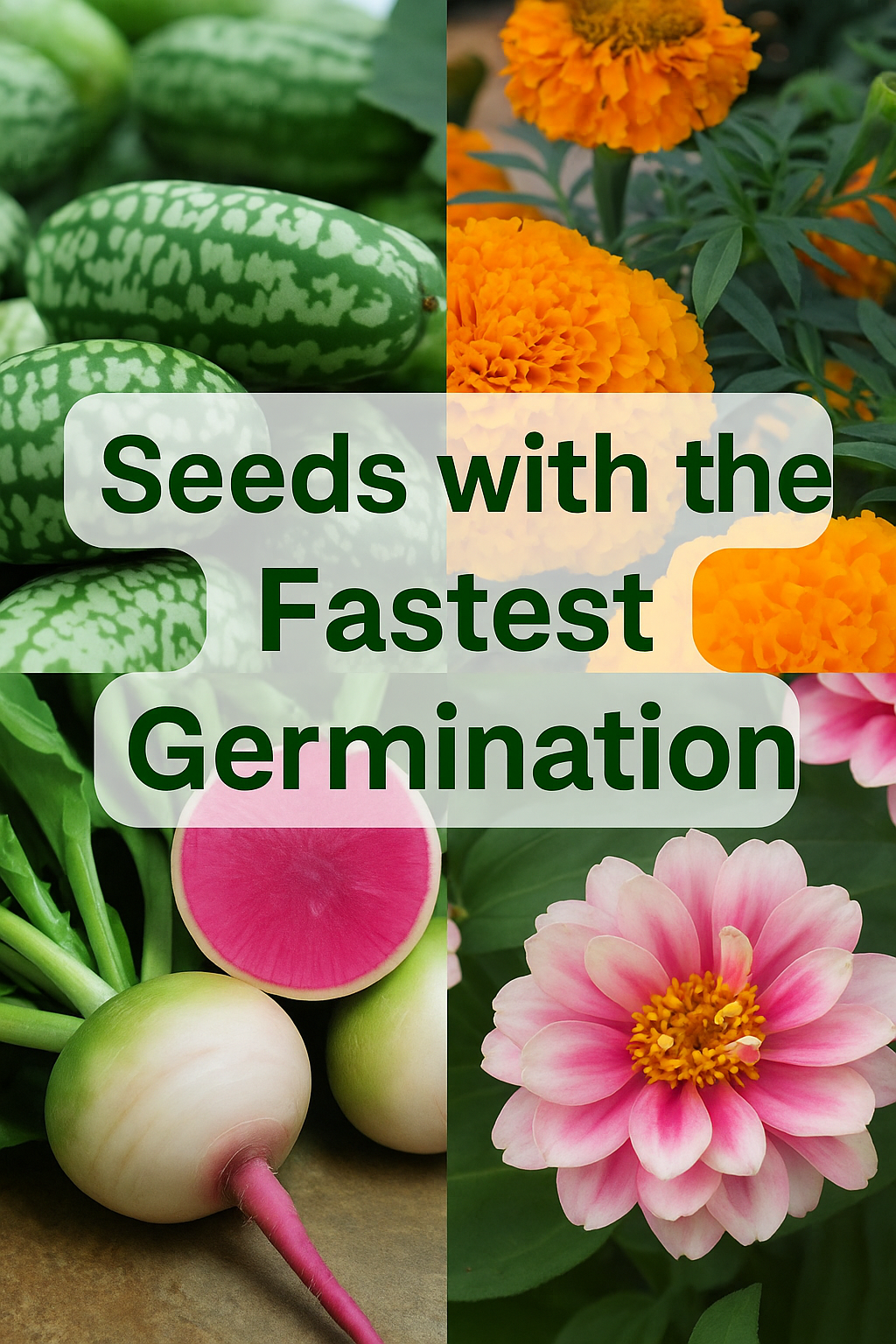Bright zinnia flowers blooming from fast-germinating seeds