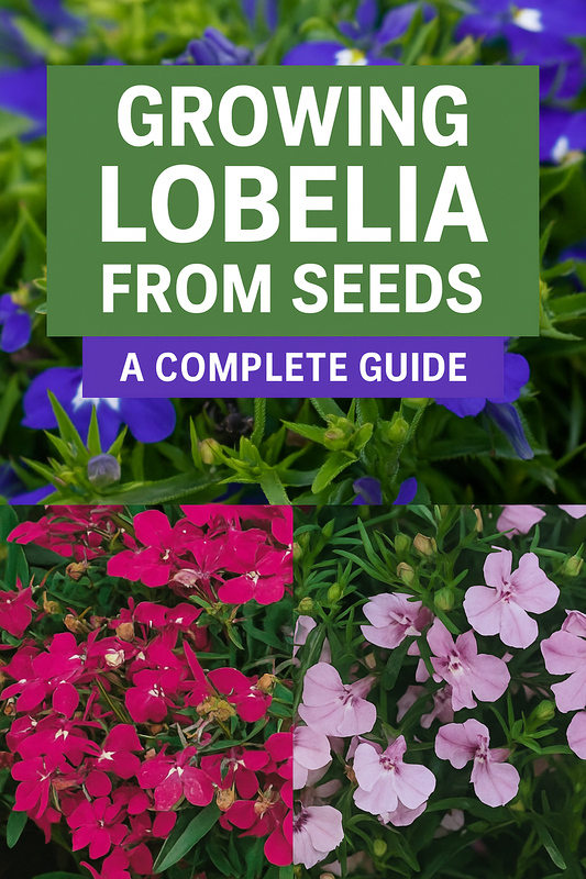 Close-up of vibrant blue, pink, and lavender lobelia flowers in full bloom, perfect for hanging baskets, borders, and containers when grown from seed