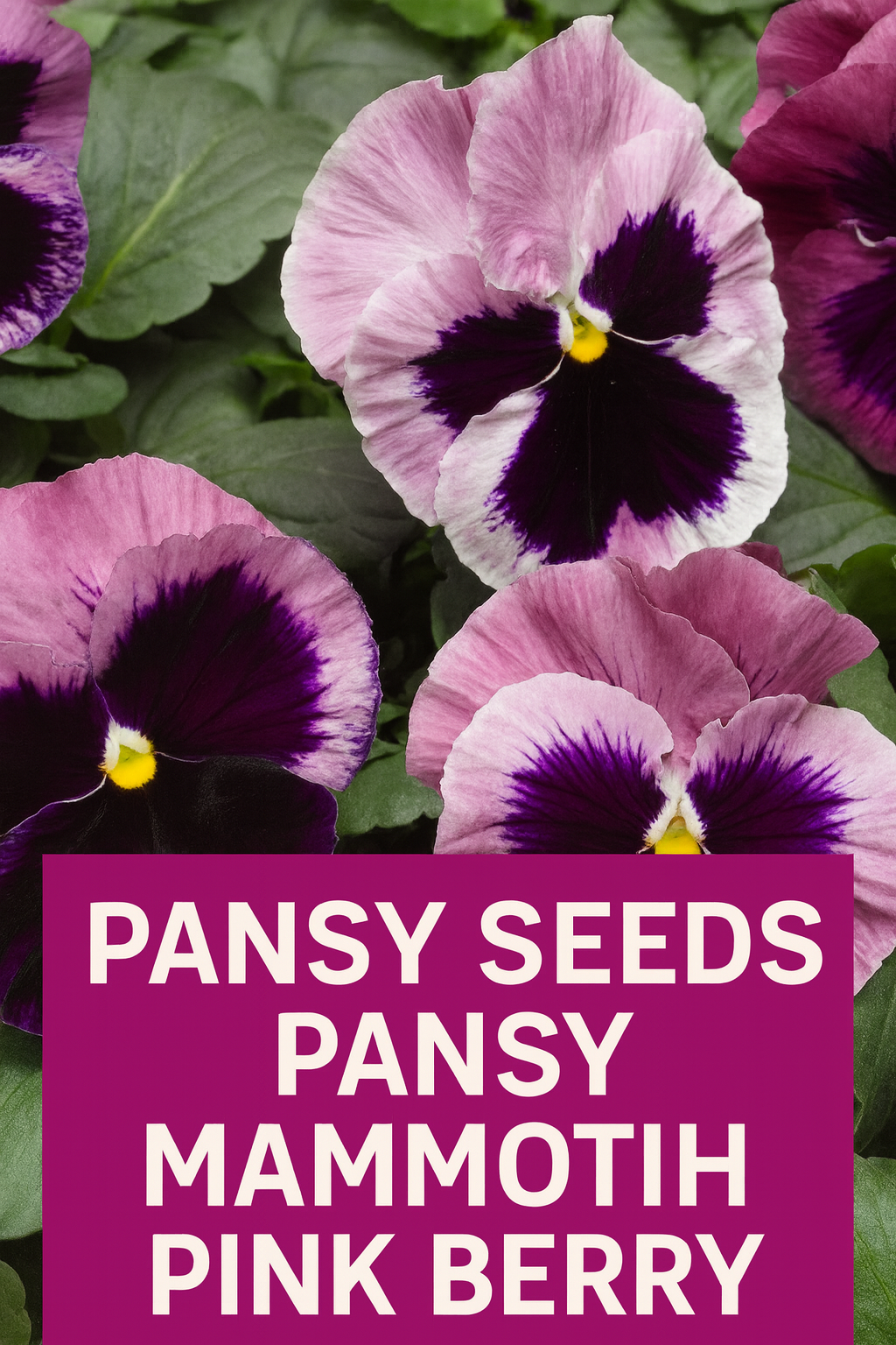 Close-up of Pansy Mammoth Pink Berry flowers in vibrant pink and berry shades blooming in a garden bed.