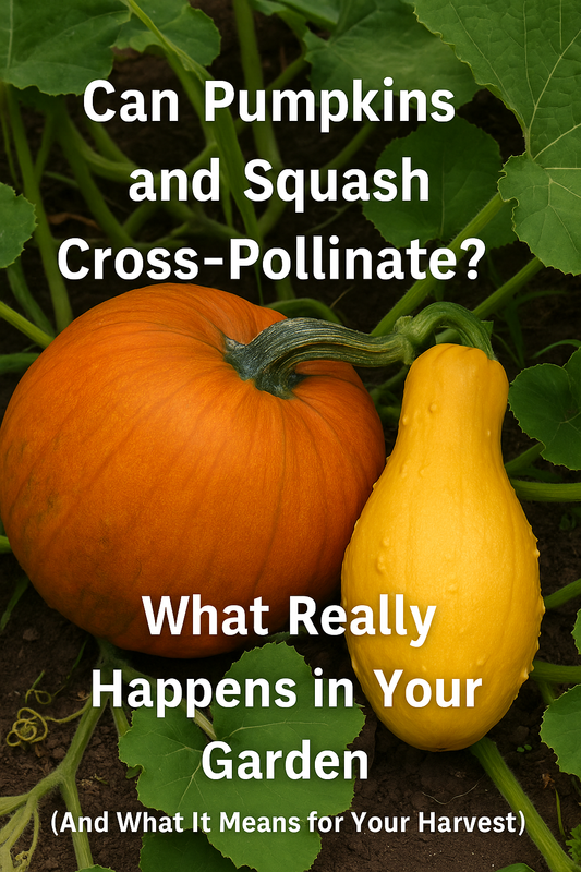 Pumpkin and squash side by side showing bee cross-pollination effects in the garden