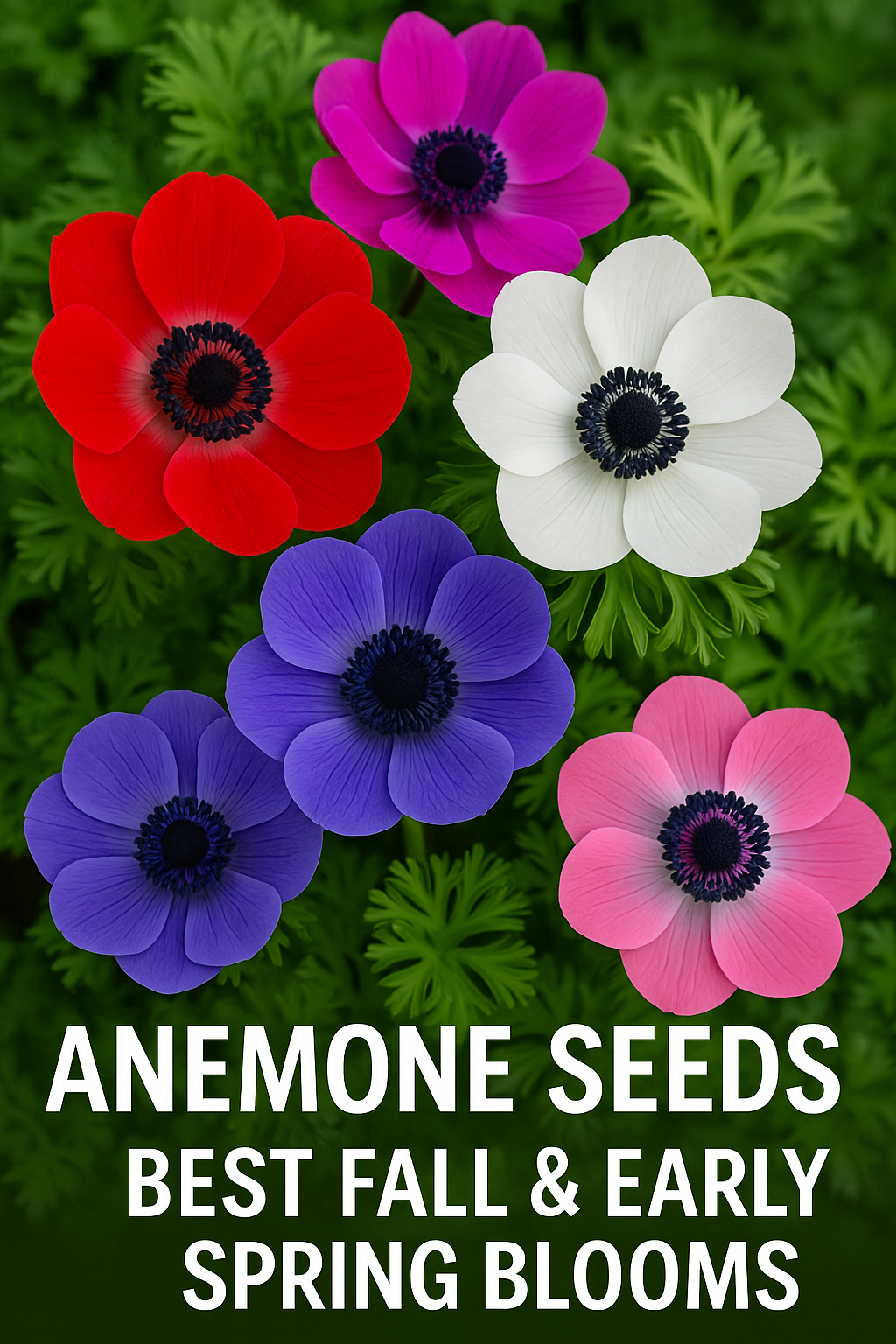 Colorful Anemone flowers in full bloom — perfect fall and early spring flowers grown from seed, ideal for cut flower gardens and cool-season planting.