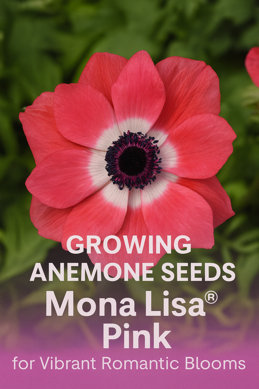 Close-up of Anemone Mona Lisa® Pink flower with soft pink petals fading to white near the center and a dark contrasting eye, ideal for gardens and cut flower arrangements.