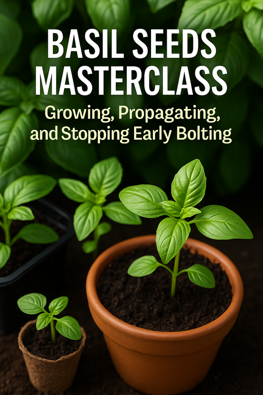 Basil plants grown from seed showing healthy leaves, strong stems, and no bolting