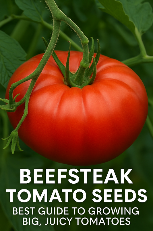 Ripe beefsteak tomato hanging on the vine used for a blog about beefsteak tomato seeds and how to grow large tomatoes from seed