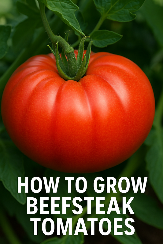 Ripe red beefsteak tomato on the vine used for a blog about beefsteak tomato seeds and how to grow tomatoes from seed