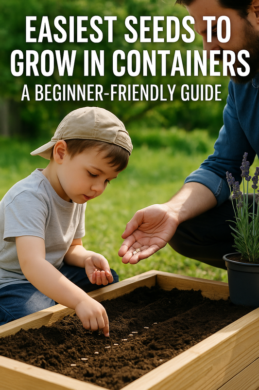 Beginner gardening made easy – young child planting seeds in a raised garden bed with parent guidance, perfect for container and family gardening