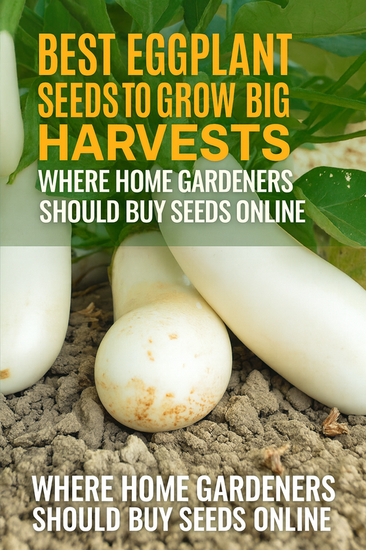 White eggplants growing in soil — best eggplant seeds to grow at home.
