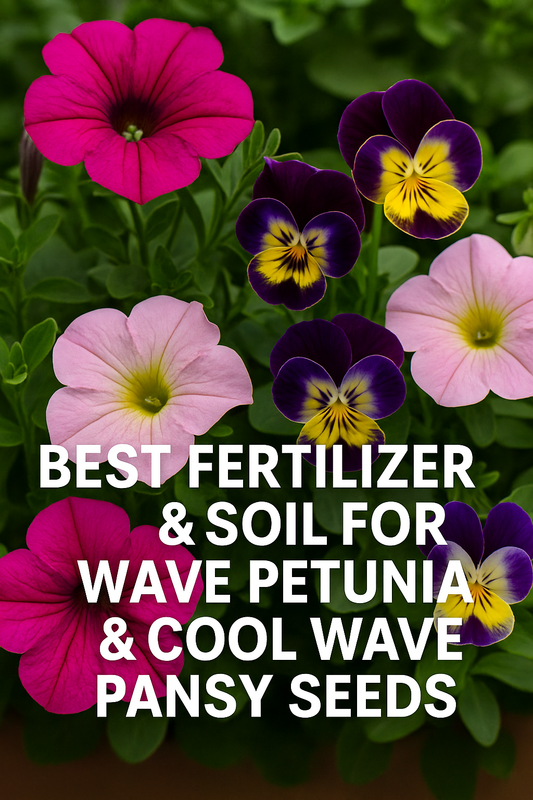 Bright Wave Petunias and Cool Wave Pansies showing ideal soil and fertilizer mix for healthy, long-lasting flower seed blooms