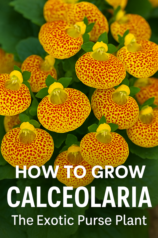 Calceolaria Dainty Purse Plant with red and yellow pouch blooms grown from pelleted seeds — compact, exotic flowers perfect