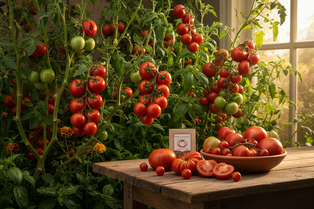 Tomatoes ripening off the vine on a rustic wooden surface — a guide to ripening green tomatoes indoors