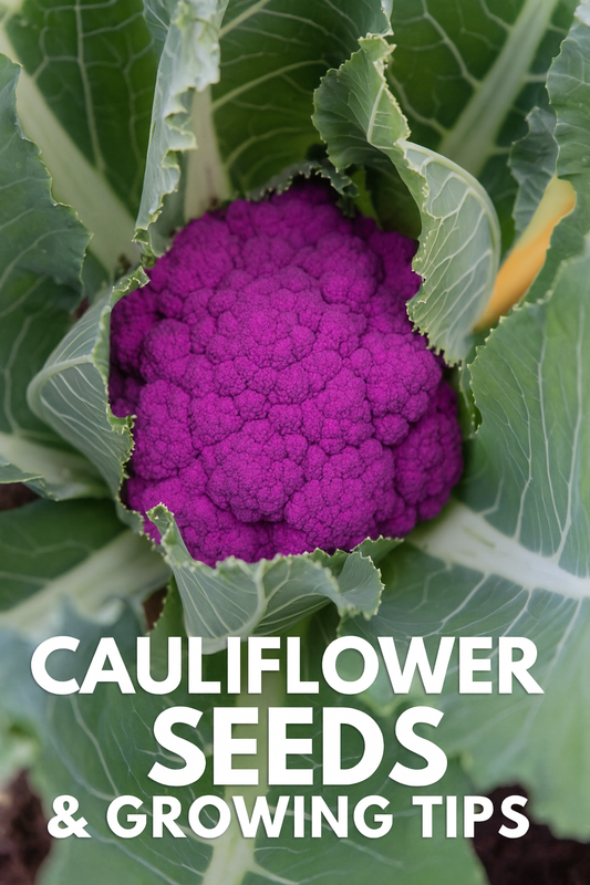 Purple cauliflower head growing in the garden – cauliflower seeds and how to grow cauliflower from seed.