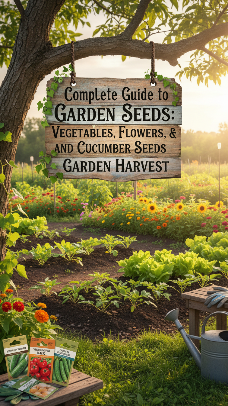 Assorted vegetable and flower seeds displayed for planting in the garden