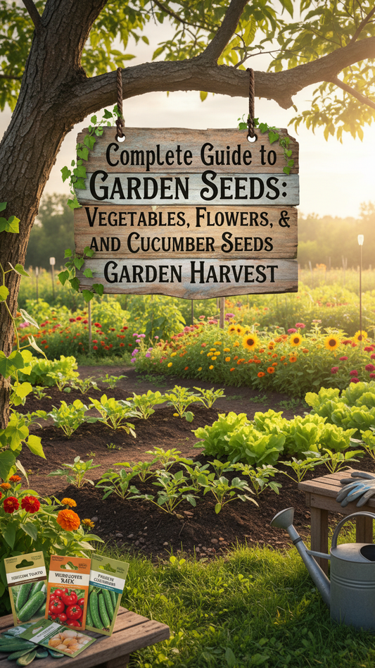 Assorted vegetable and flower seeds displayed for planting in the garden