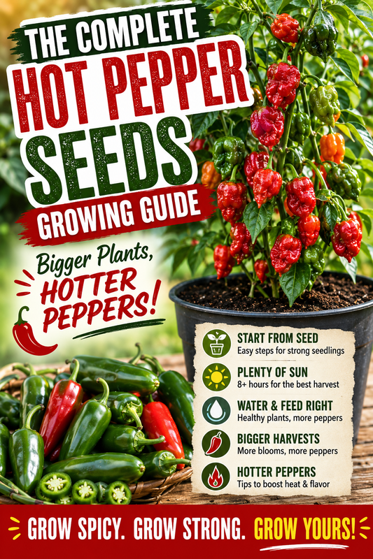 Hot pepper plants growing with ripe chili peppers and jalapeños, complete guide to growing hot pepper seeds for bigger plants and higher yields.