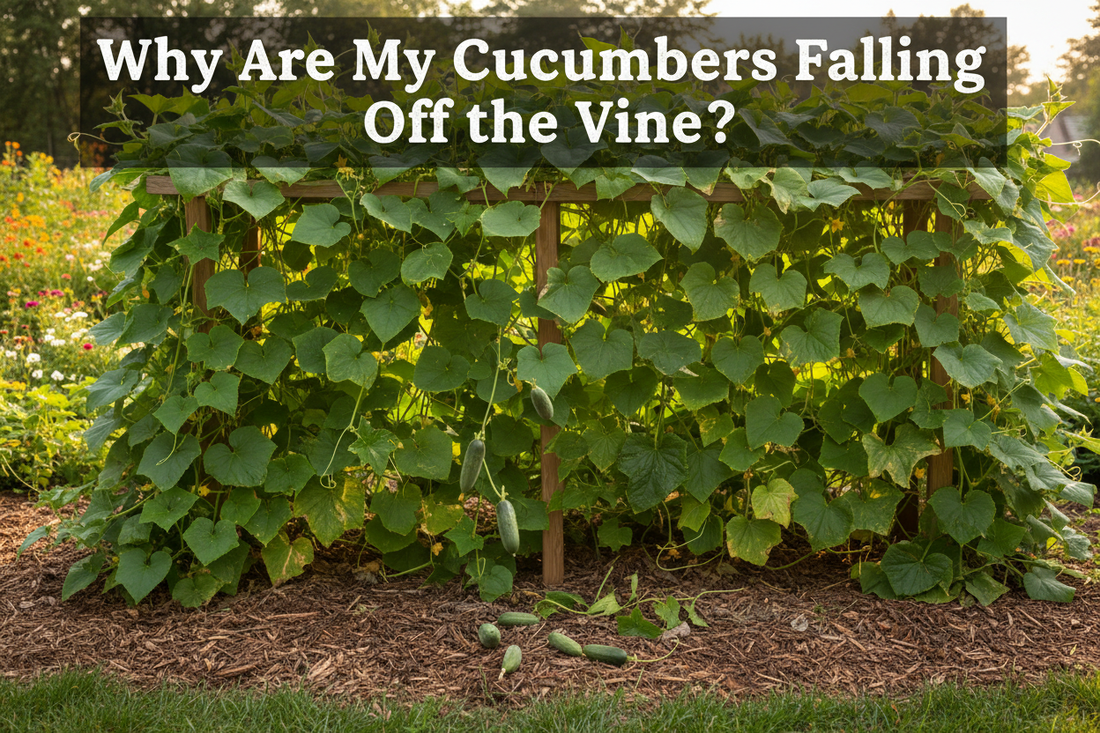 Small cucumbers falling off the vine in a summer garden