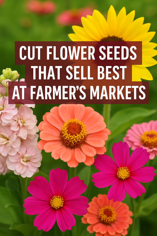 Bright and colorful cut flowers including zinnias, lisianthus, snapdragons, cosmos, sunflowers, and stock displayed like a farmer’s market bouque