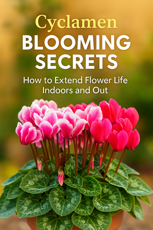 Cyclamen Blooming Secrets showing how to extend flower life indoors and outdoors with vibrant red and pink cyclamen blooms