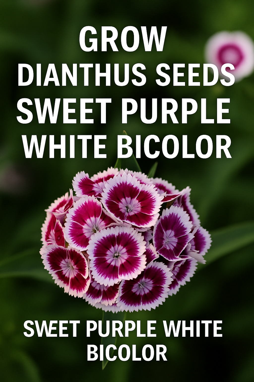Dianthus Sweet Purple White Bicolor flowers blooming in the garden with striking purple and white petals