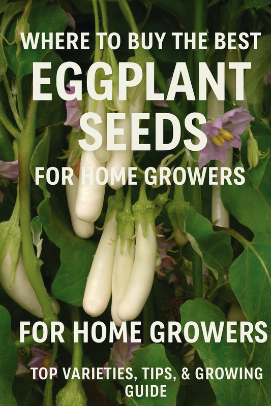 “Cluster of white eggplants growing on the plant — premium eggplant seeds for home vegetable gardens