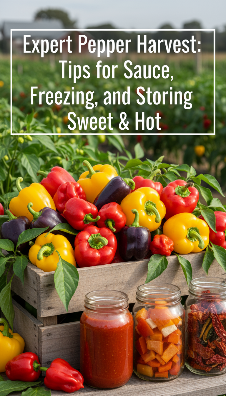 Fresh hot and sweet peppers harvested and prepared for storing, freezing, or making sauce.