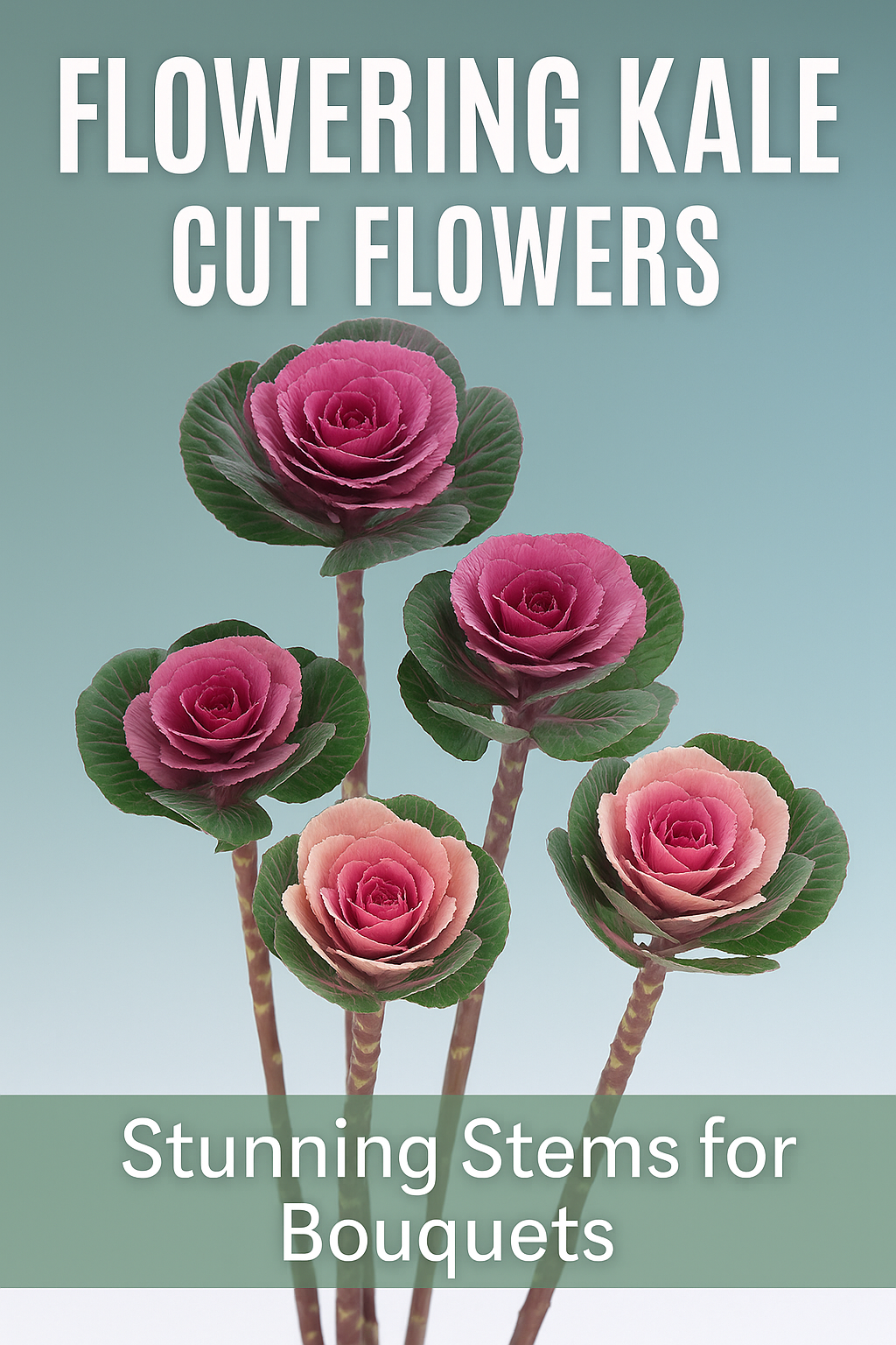 Flowering kale Crane and Empire varieties with pink rosettes – premium cut flower kale stems for bouquets and floral arrangements.