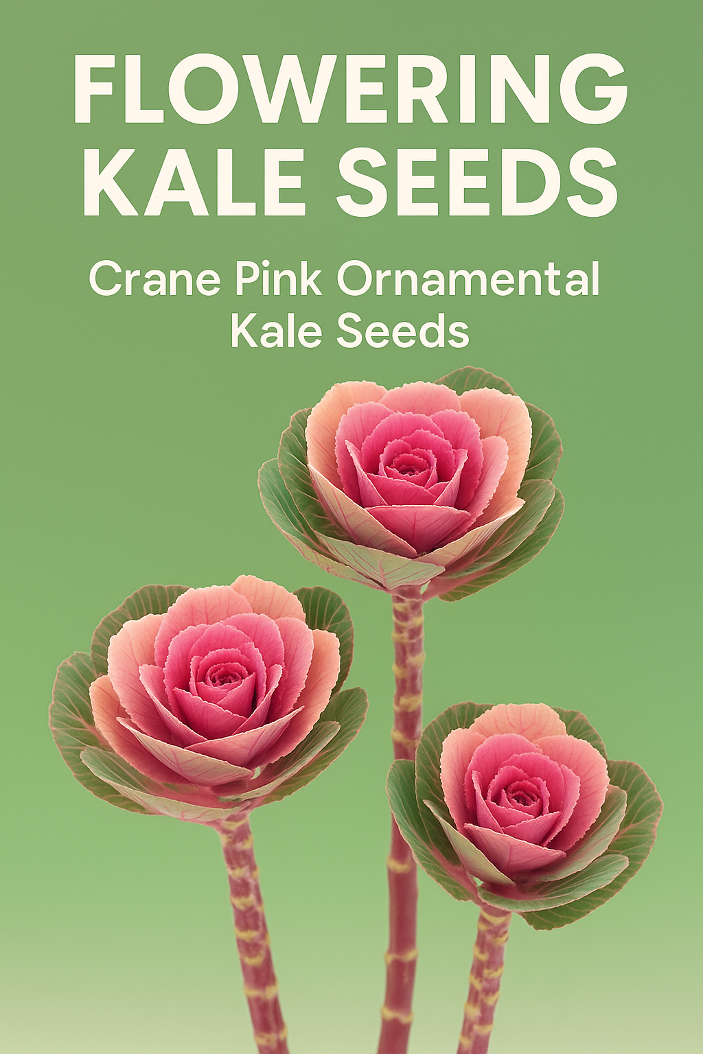 Flowering Kale Seeds Crane Pink Ornamental Kale – lush pink rosette-style foliage with green edges, perfect for fall gardens, borders, and cut-flower arrangements