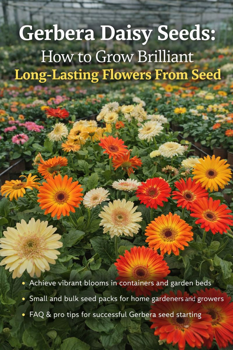 Gerbera daisy seeds growing vibrant colorful flowers in greenhouse and nursery settings