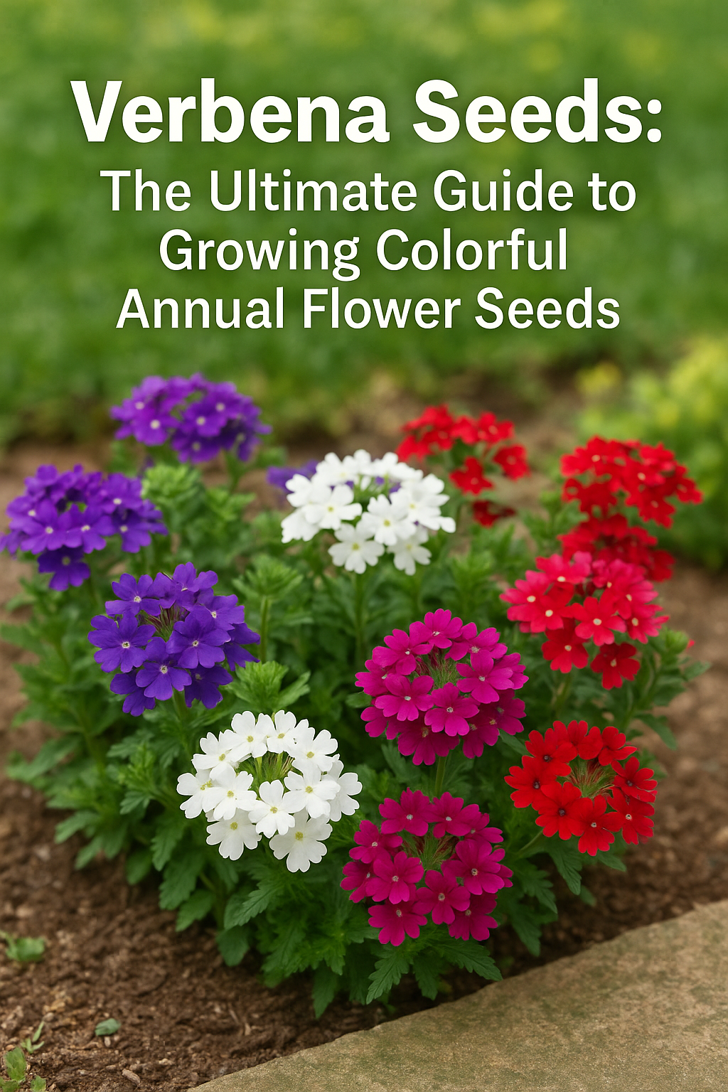 Colorful Verbena flowers blooming in a sunny garden bed.