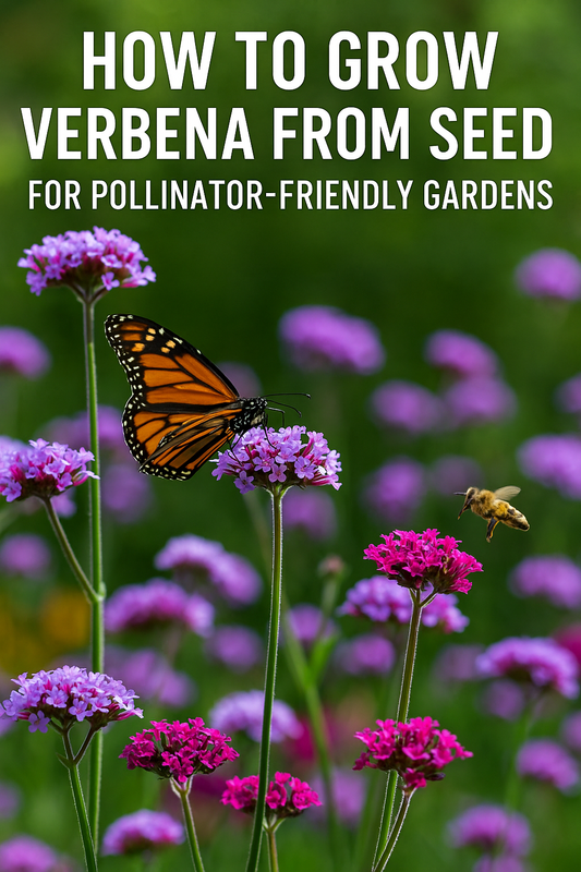 Monarch butterfly and honeybee feeding on vibrant purple verbena flowers in a summer pollinator-friendly garden