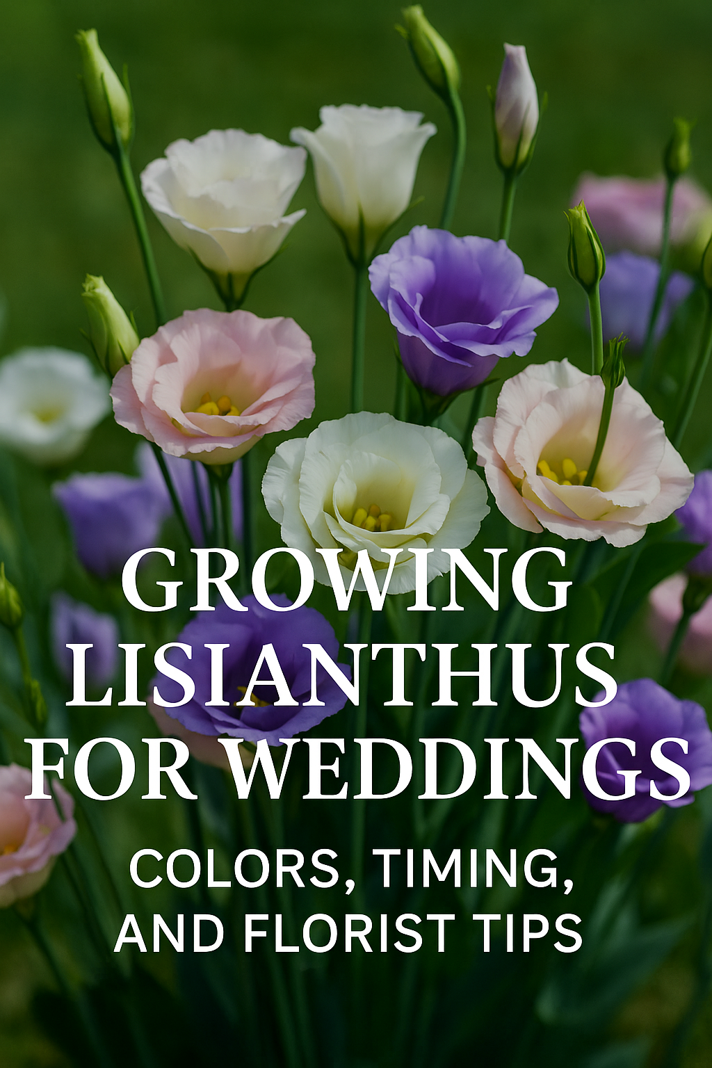 Beautiful bouquet of lisianthus flowers in white, blush pink, and lavender, perfect for weddings with florist tips on colors and timing
