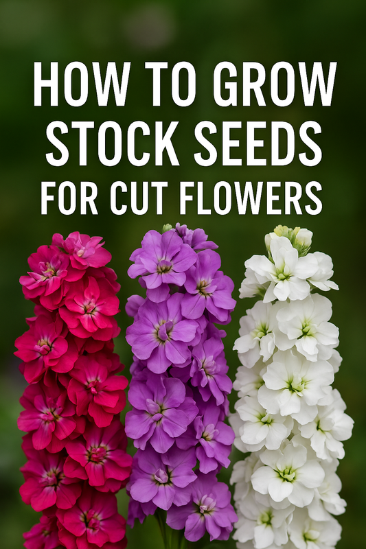 Vibrant pink, purple, and white stock flowers (Matthiola) grown from seed, perfect for cut flower arrangements and home gardens