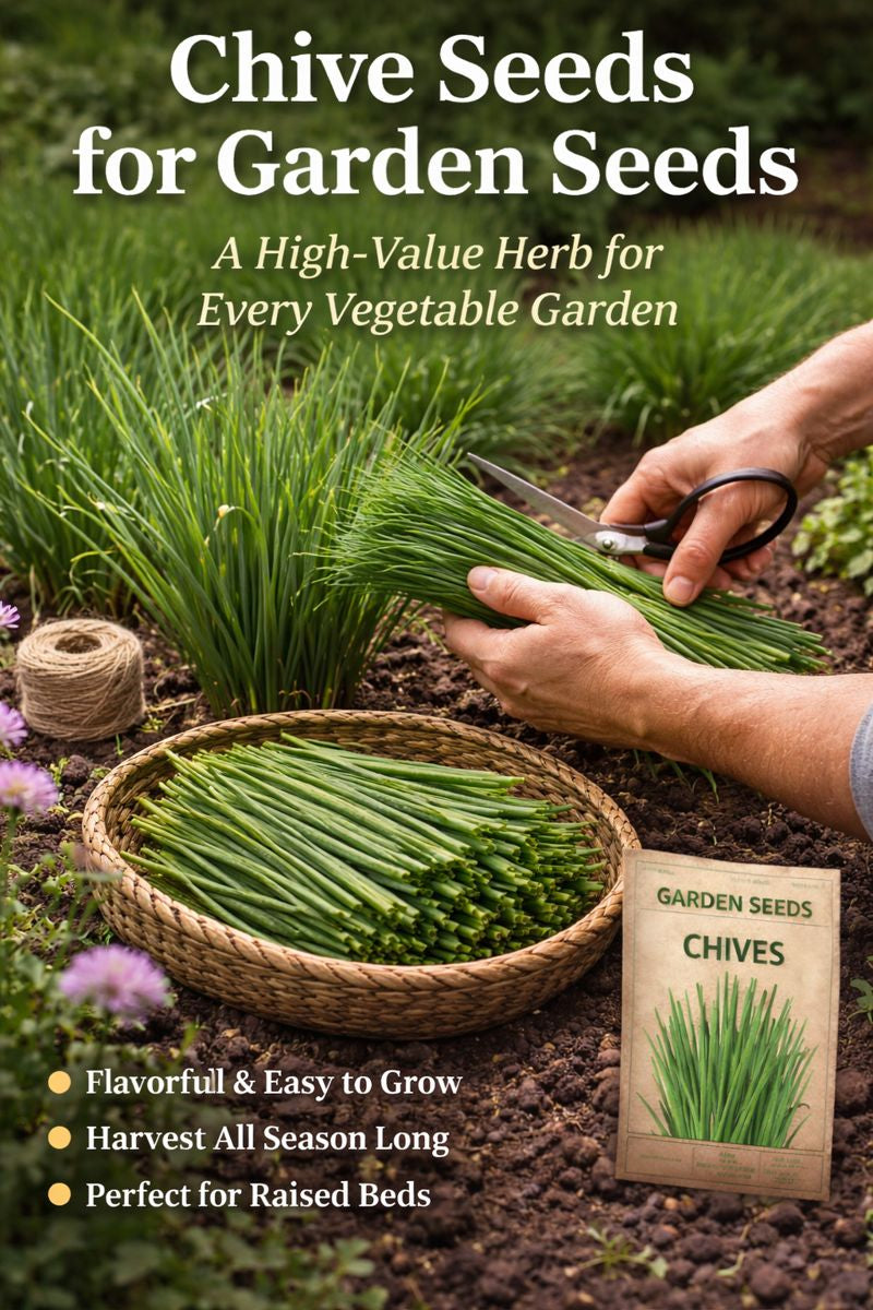 Harvesting fresh chives in a garden bed grown from high-yield chive seeds