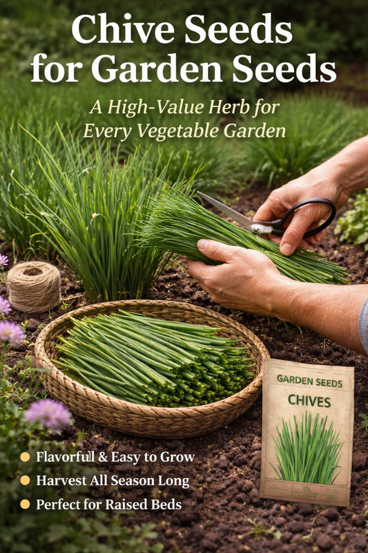 Harvesting fresh chives in a garden bed grown from high-yield chive seeds