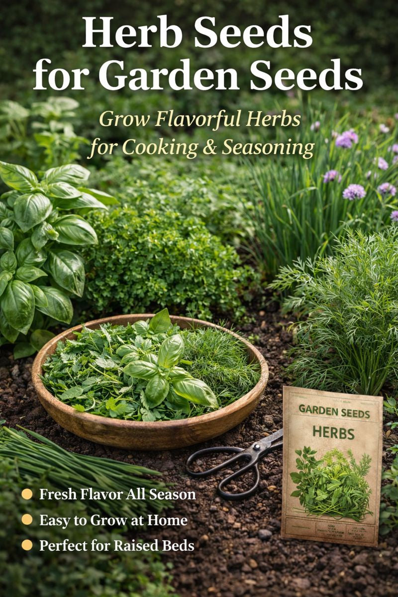 Fresh culinary herbs growing in a garden bed from herb seeds