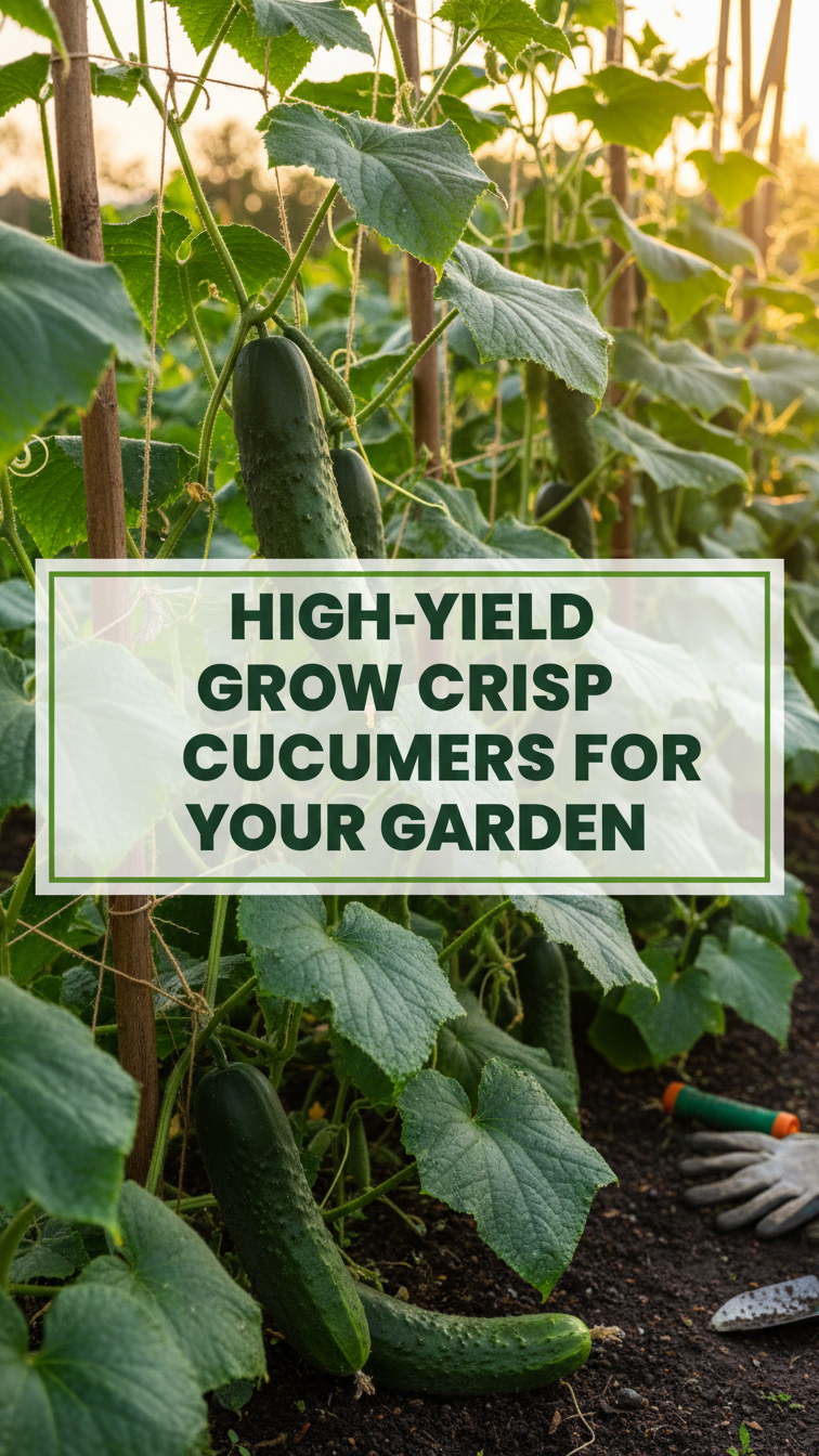 High-yield cucumber plants growing on healthy vines, producing crisp green cucumbers in the garden. Learn how to grow cucumber seeds for a productive harvest.