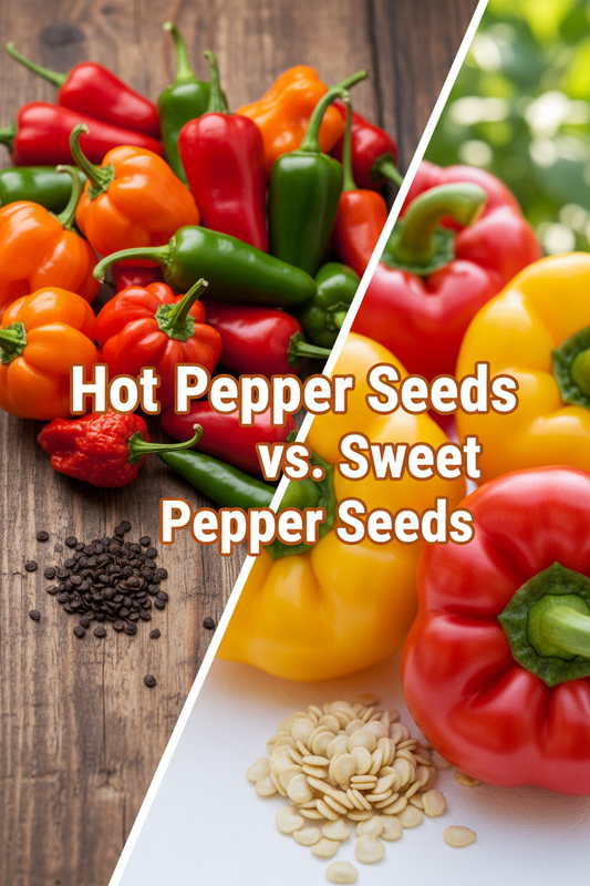 Hot and sweet peppers displayed side by side to compare seed varieties