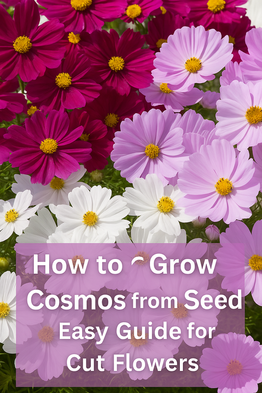 A mix of white, pink, and magenta cosmos flowers in full bloom, ideal for summer gardens and beautiful cut flower arrangements