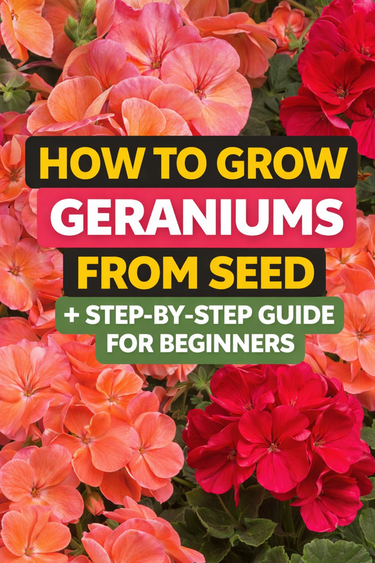 How to grow geraniums from seed step by step with bright blooming geranium flowers in multiple colors, beginner guide to seed starting and plant care
