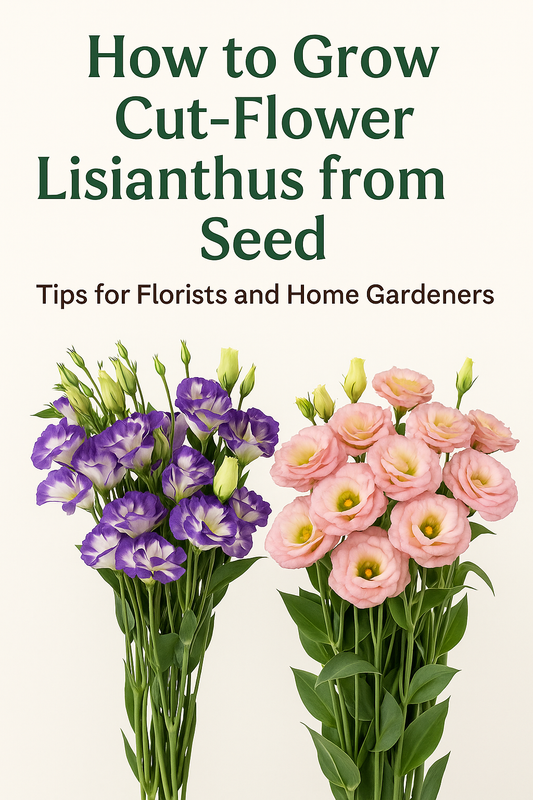 "Beautiful lisianthus cut flowers in purple and pink, arranged to illustrate a guide on how to grow lisianthus from seed for florists and home gardeners."