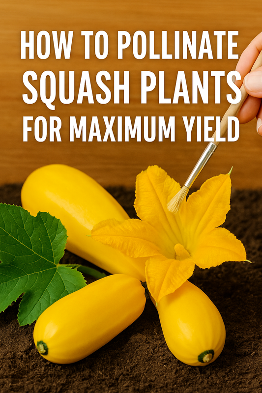 How to Pollinate Squash Plants for Maximum Yield — close-up of hand pollinating yellow squash flower with brush in bright garden setting