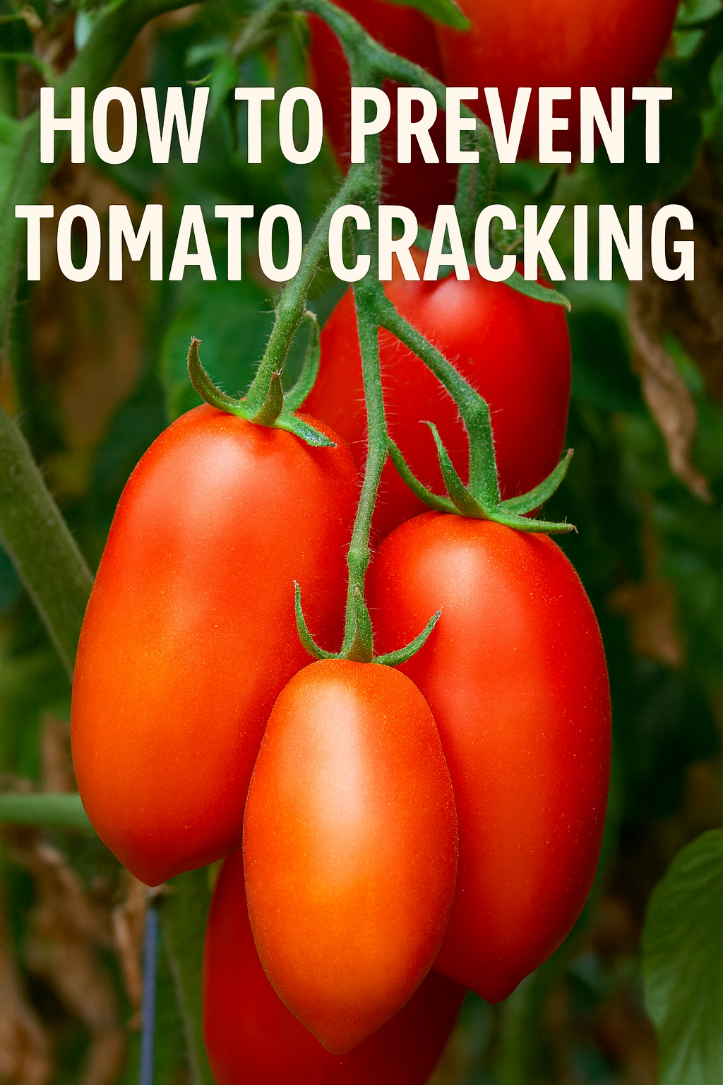 Cluster of ripe red Roma tomatoes growing on the vine, showcasing healthy fruit without cracking or rot, representing solutions for common tomato problems
