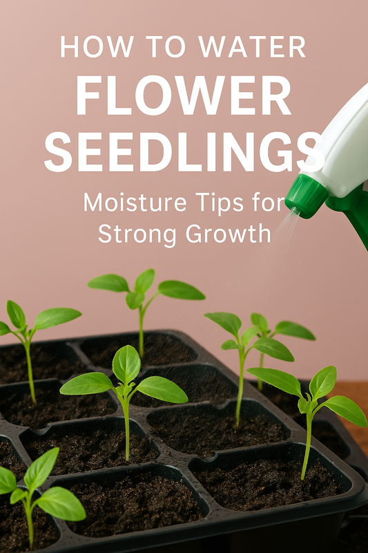 Gardener watering flower seedlings with gentle spray among bright blooms.