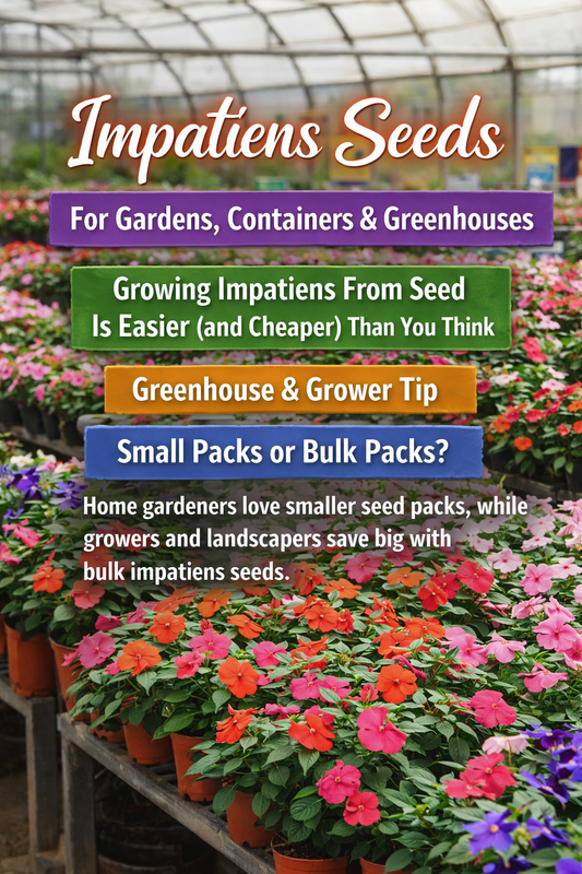 Impatiens seeds growing in containers and greenhouse production