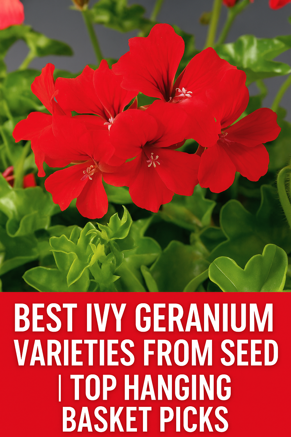 Red ivy geranium blooms for hanging baskets