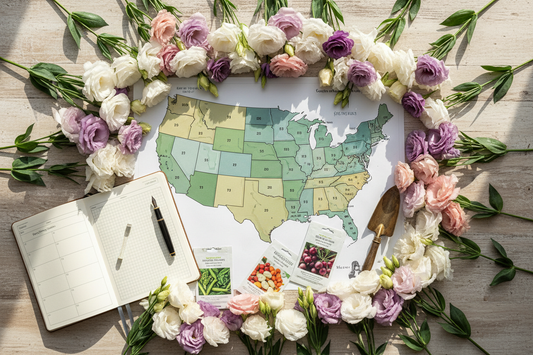 Lisianthus planting guide by USDA zone showing seed starting and transplant timing for Zones 5 through 10