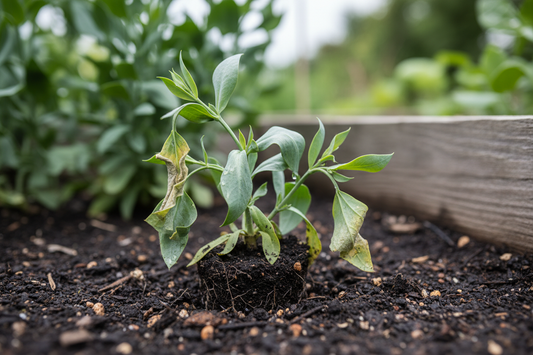 Lisianthus plug seedling wilting in garden bed after transplanting showing transplant shock