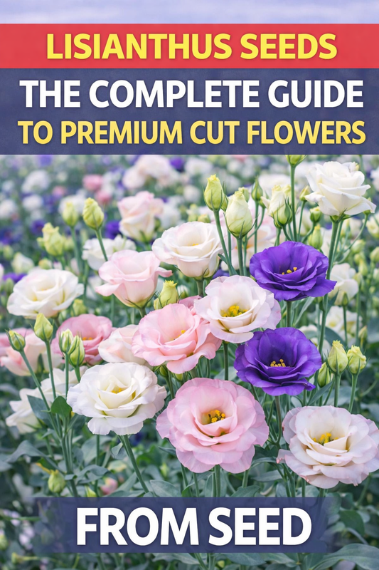 Lisianthus flowers in pink white and purple growing in a garden showing premium cut flowers grown from seed for bouquets and flower farming