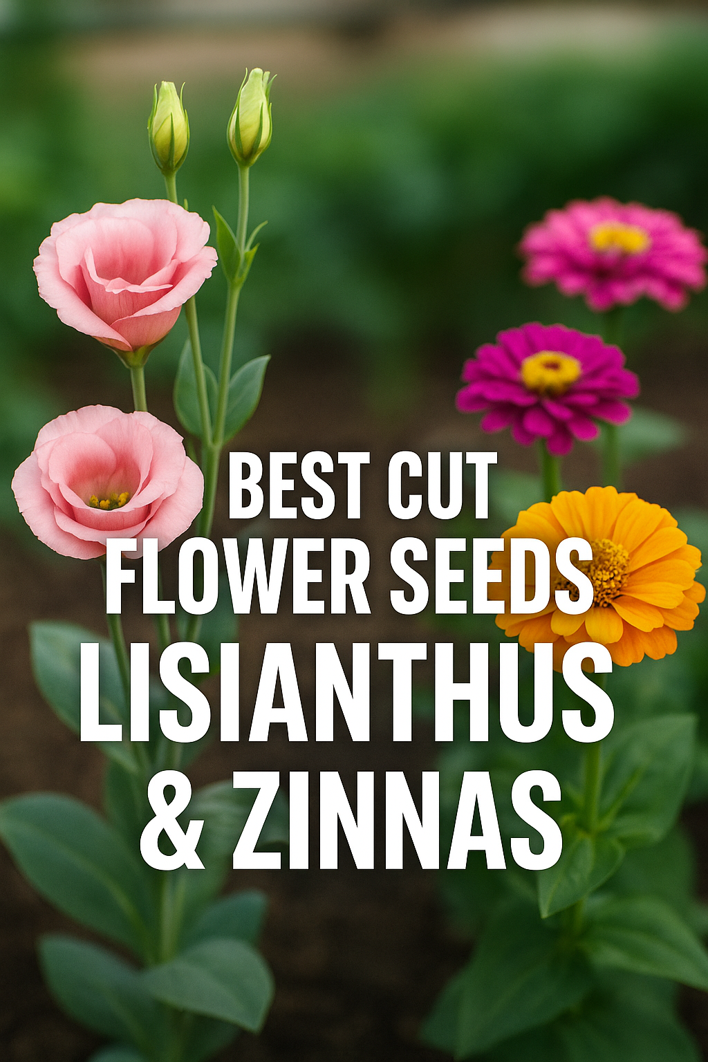 Lisianthus and Zinnia flowers growing in a garden, showing vibrant, florist-quality blooms ideal for cutting and bouquet arrangements.